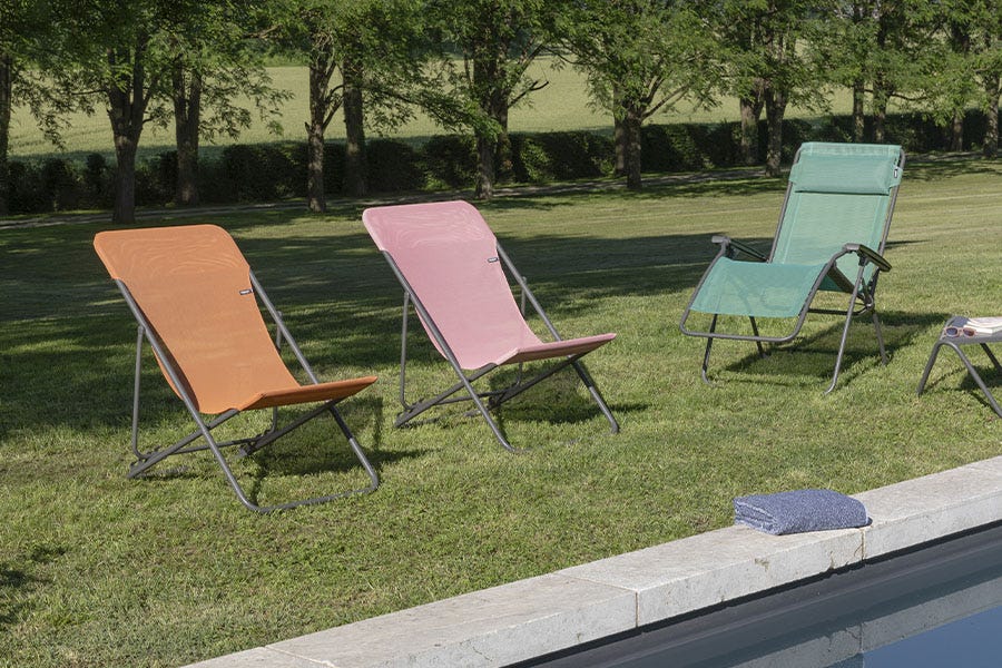 Maxi transat & Fauteuil Relax couleur Clémentine, Cerisier et Chlorophylle Lafuma Mobilier