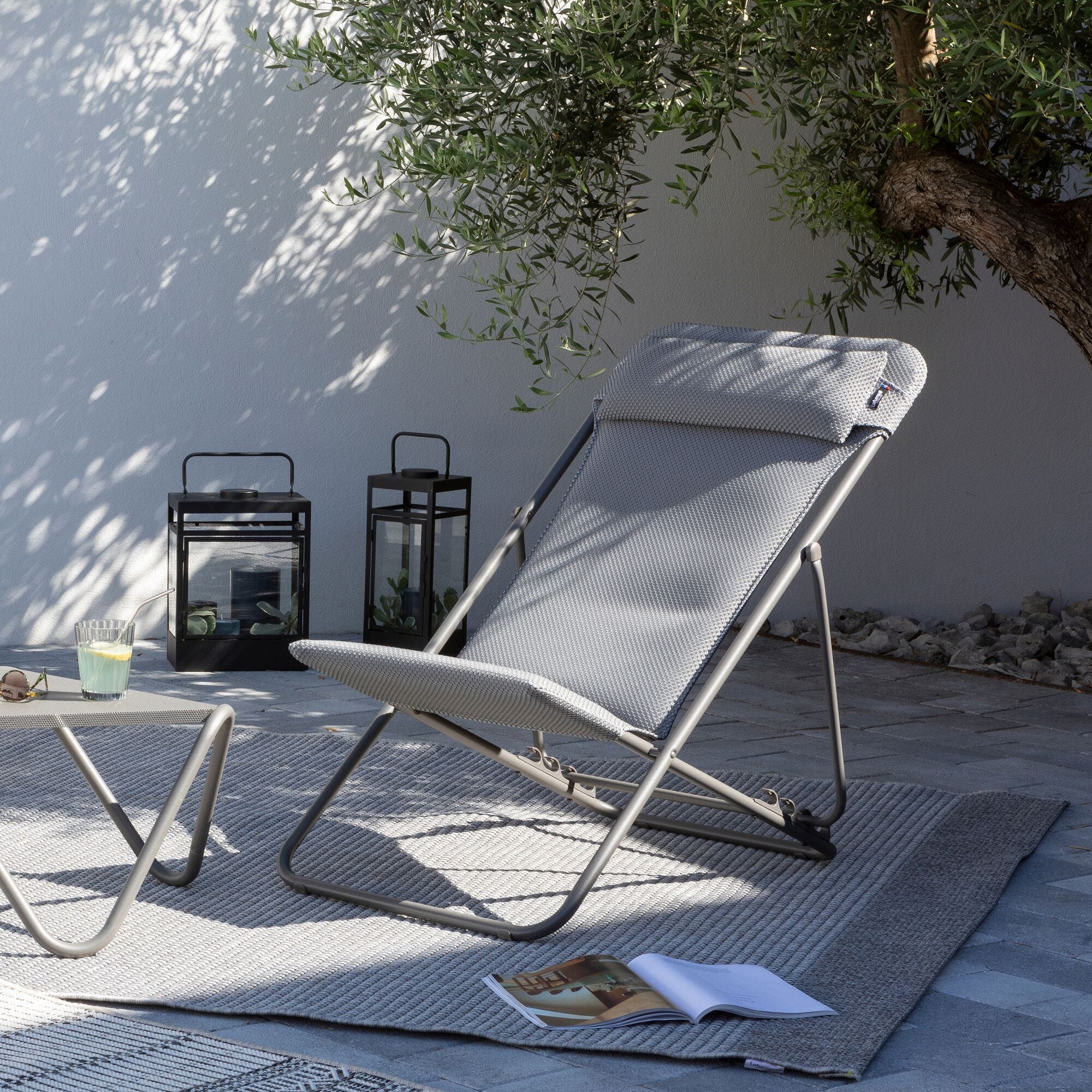 Lot de 2 Transats jardin pliants multi-positions - Maxi Transat + - BeComfort® - Gris Silver